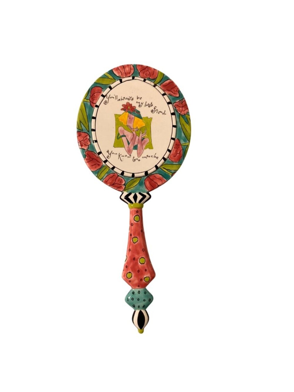 Vintage Joyce Shelton Bodacious Babes Ceramic Hand Mirror Best Friend